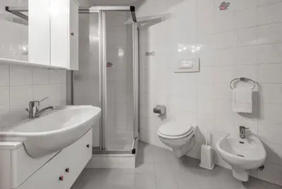 a bathroom with a sink and a toilet and a shower at Residence Dolomieu in San Cassiano