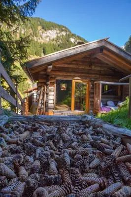 a large pile of sheep in front of a house at Residence Merk in Selva di Val Gardena