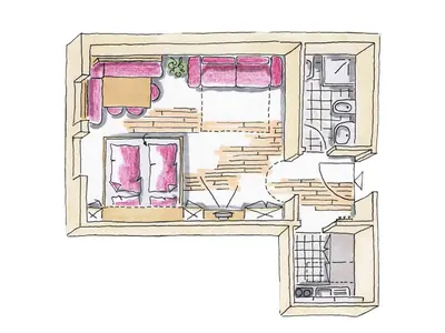 a drawing of a room with a window at Residence Araldina in San Cassiano