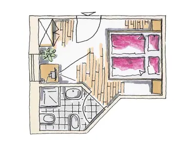 an illustration of a room with a window at Residence Araldina in San Cassiano