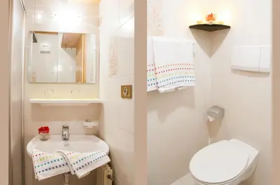 a small bathroom with a toilet and a sink at Obermairhof in Parcines