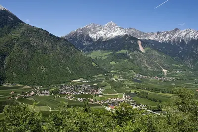 a small town in a valley in the mountains at Ferienwohnung im Haus Texel V in Parcines