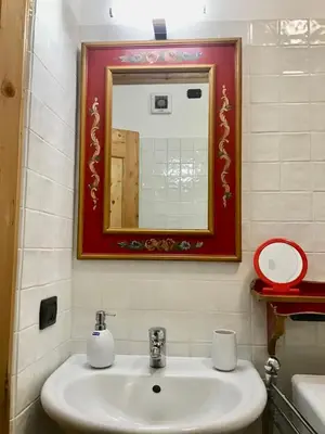 a bathroom with a sink and a mirror at Ciaseles a due passi da Cortina d'Ampezzo in San Vito di Cadore