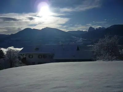 a house on top of a snow covered hill at Rasöller Hof in Villandro