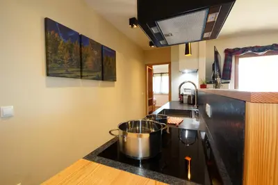 a kitchen with two pots on a stove top oven at Chalet Frieda in Mühlbach