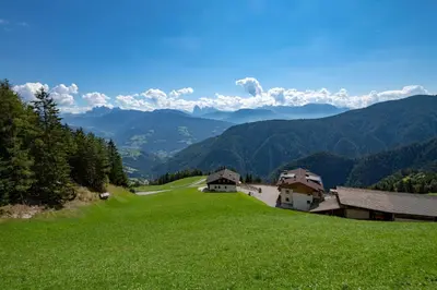 a green grassy hill with houses on top of it at Obergruberhof in Chiusa