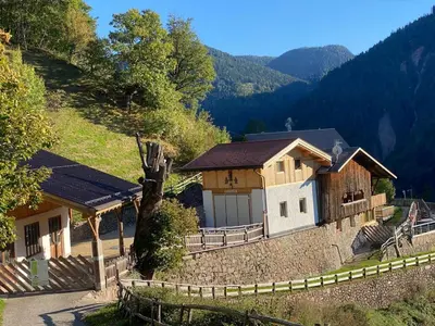 a house on the side of a hill with a fence at Brentwaldhof Appartements in Cornedo all'Isarco