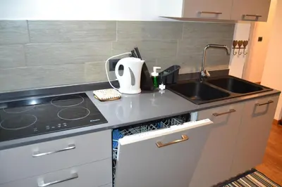 a kitchen with a sink and a counter top at Cesa Prinoth in Campitello di Fassa