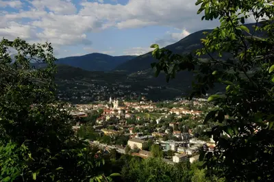 a view of a city with mountains in the background at Hotel Jarolim in Bressanone