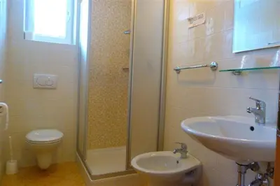 a bathroom with a sink and a shower and a toilet at Garni Cremona in Bressanone