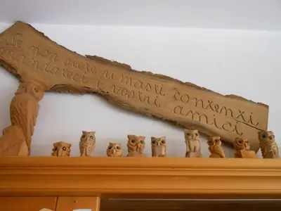 a sign on top of a shelf with cats and dogs at Il Falchetto in Sarnonico