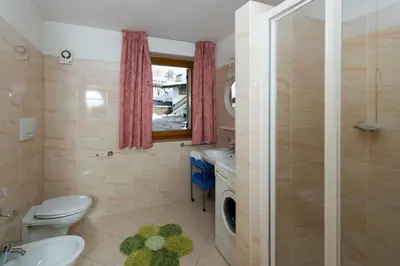 a bathroom with a toilet and a sink and a shower at Residence Villa Boschetto in Carano