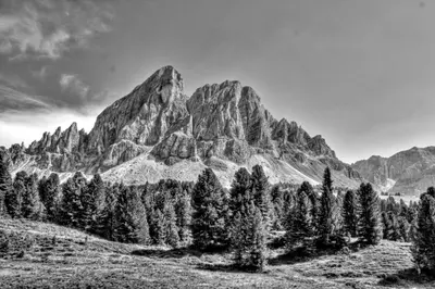 a black and white photo of a mountain at Hotel Kompatscherhof in Luson
