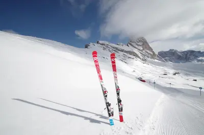 a pair of skis in the snow on a mountain at Villa Hubertus in Ortisei