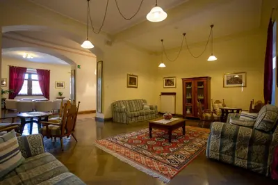 a living room with couches chairs and a table at Hotel Salegg in Siusi