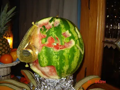 a watermelon on top of a table at Hotel Stella Alpina in Moena