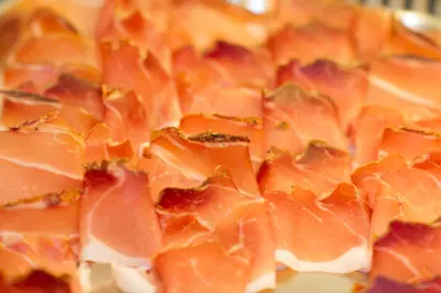 a close up of a pile of salmon at Panorama in Termeno