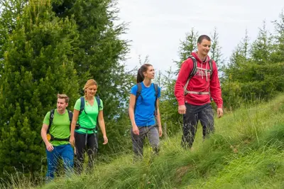 a group of people walking in the tall grass at Hotel Marica in Eggen