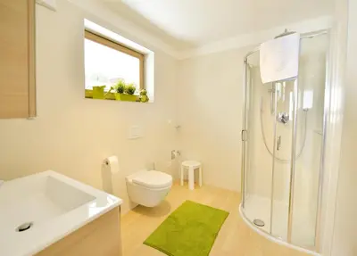 a bathroom with a toilet sink and a shower at Appartment Silvia in St Andrä bei Brixen in Bressanone