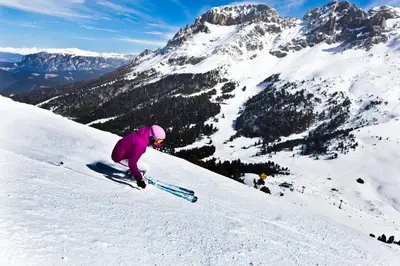 a person is skiing down a snow covered mountain at Good Life Hotel Zirm in Obereggen