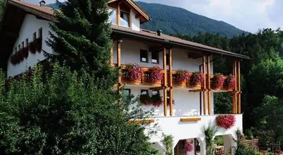 a building with potted plants on the side of it at Hotel Mair Am Bach in Bressanone