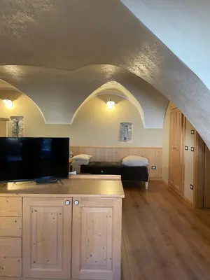 a room with a tv and a bed in a room at Agriturismo La Canonica in Brez