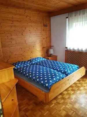 a bedroom with a bed in a wooden room at Pelegrin 15 in San Vigilio Di Marebbe