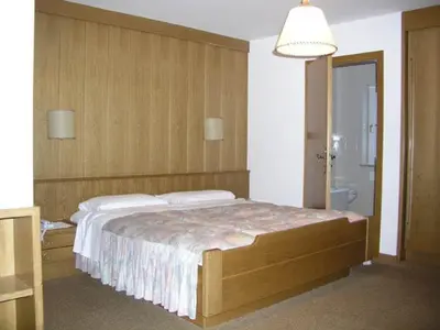 a bedroom with a large bed in a room at Hotel Garni Soreie in Pozza di Fassa