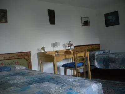 a bedroom with a desk and a bed and a desk at B&B DOLOMIA in Sagron Mis