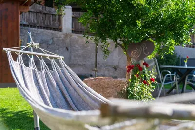 a hammock in a yard next to a tree at Rebenheim in Termeno