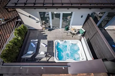 an overhead view of a swimming pool on a house at Vitaurina Royal Hotel in Molini di Tures