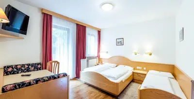 a hotel room with a bed and a tv at Hotel Vernel in Santa Cristina in Val Gardena