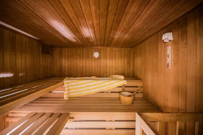 a sauna with a bed in the inside of it at Wirtshaushotel Alpenrose in San Lorenzo di Sebato