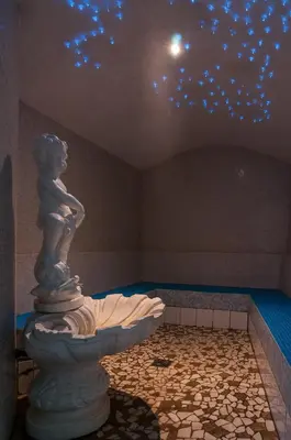 a room with a statue and a star ceiling at Hotel Panoramik in Mühlbach