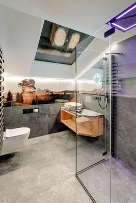 a bathroom with a glass shower and a toilet at Hotel Residence Gasser in Villandro