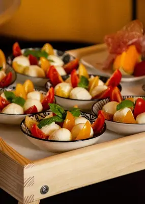 a bunch of plates of food on a table at Villa Gottfried B&B in Eggen