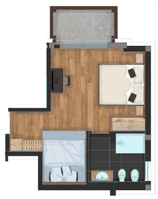 a floor plan of a small apartment with at Hotel Wolf in Selva di Val Gardena