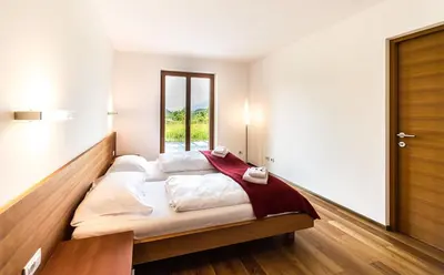 a large bed in a room with a window at Baumgartnerhof in Naz-Sciaves