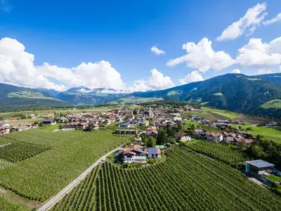 an aerial view of a small village in a vineyard at Baumgartnerhof in Naz-Sciaves