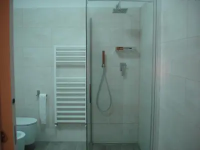 a bathroom with a shower and a toilet at Nadia's Home in Merano
