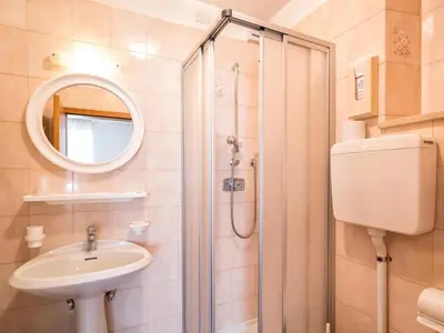 a bathroom with a shower and a sink at Albergo Panorama in Panchia