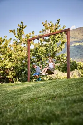 two children sitting on a swing in a park at Residence Schiestlhof in Naz-Sciaves
