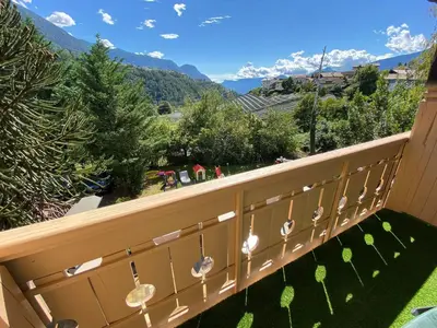 a balcony with a view of the mountains at Laimerhof in Rifiano