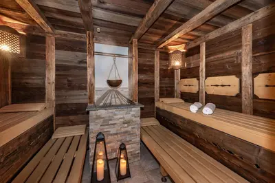 a room with two saunas in a log cabin at Hotel Edelweiss in Maranza