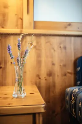 a vase of flowers sitting on top of a table at Tirolerhof in San Leonardo in Passiria