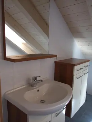 a bathroom with a sink and a skylight at Apartments Tauberhof in Naz-Sciaves