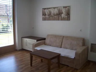 a living room with a couch and a table at Apartments Tauberhof in Naz-Sciaves