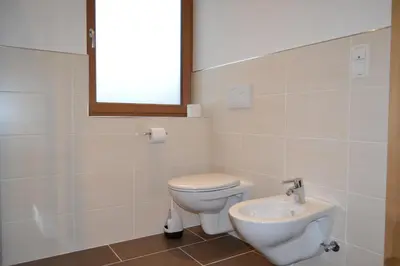 a bathroom with a toilet and a sink at Häuslerhof in Maranza