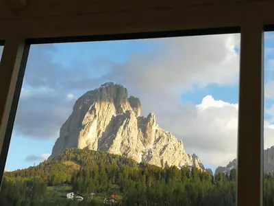 a view of a mountain from a window at Chalet Romy - AP Sasplat in Pramauron