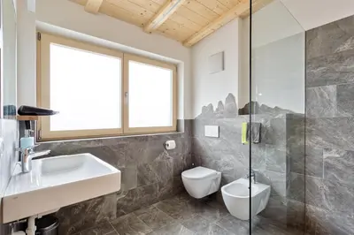 a bathroom with a sink and a toilet at Frühaufhof in Barbiano